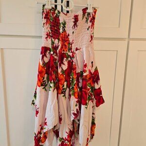 Aloha Fashion Dress One Size Tropical Floral Strapless Shirred Ruched Hawaiian